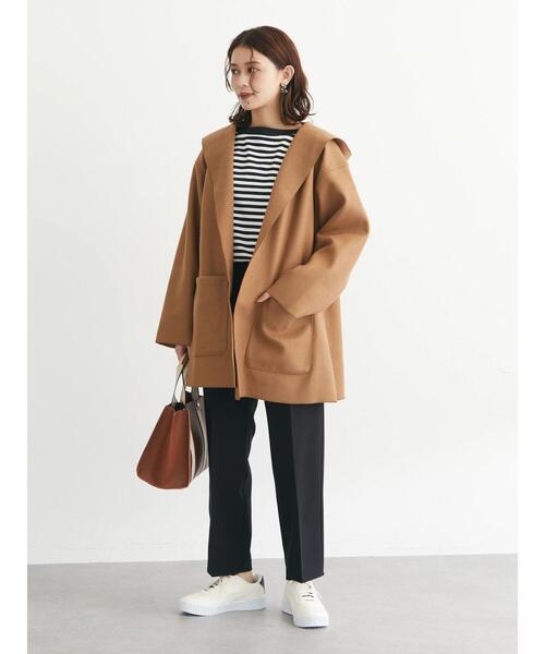 Green　Parks（グリーンパークス）の「フード付きミディコーディガン（その他アウター・レディース・キャメル/ライトベージュ/ダークネイビー/ブルー・FREE）」の10枚目の写真