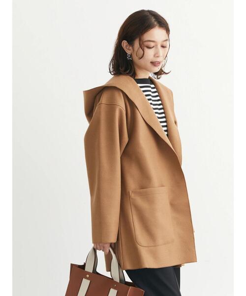 Green　Parks（グリーンパークス）の「フード付きミディコーディガン（その他アウター・レディース・キャメル/ライトベージュ/ダークネイビー/ブルー・FREE）」の13枚目の写真