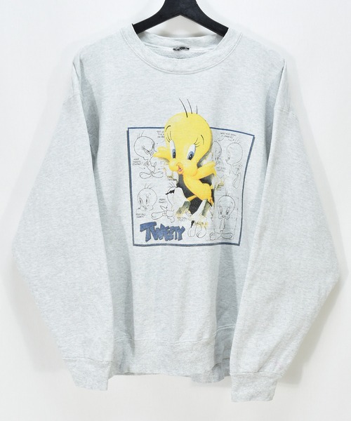 90'S Looney Tunes Tweety character sweatshirt, men's size L, vintage unclear gray type Vintage Second Hand