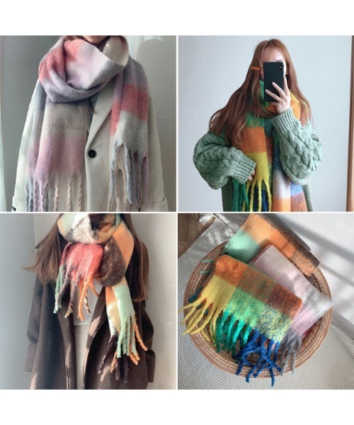 yuue' ( wear )(ユーイ)の「カラフルチェック柄大判マフラー(マフラー・レディース・ピンク/オレンジ/グリーン・FREE)」の4枚目の写真