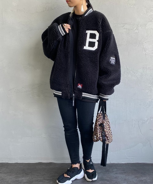 BEN DAVIS（ベンデイビス）の「[BEN DAVIS/ベンデイビス] 別注 ボアフリース バックロゴジャケット（その他アウター・レディース・ブラック/ホワイト/レオパード・M/L/XL）」の7枚目の写真