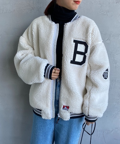 BEN DAVIS（ベンデイビス）の「[BEN DAVIS/ベンデイビス] 別注 ボアフリース バックロゴジャケット（その他アウター・レディース・ブラック/ホワイト/レオパード・M/L/XL）」の4枚目の写真