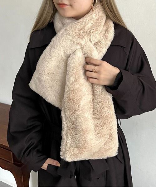 prose verse（プロズヴェール）の「エコファーティペット（マフラー・レディース・チャコールグレー/モカ/キャメル/グレイッシュベージュ/アイボリー・ﾌﾘ-）」の9枚目の写真