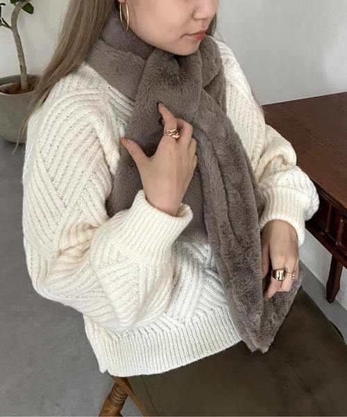 prose verse（プロズヴェール）の「エコファーティペット（マフラー・レディース・チャコールグレー/モカ/キャメル/グレイッシュベージュ/アイボリー・ﾌﾘ-）」の10枚目の写真