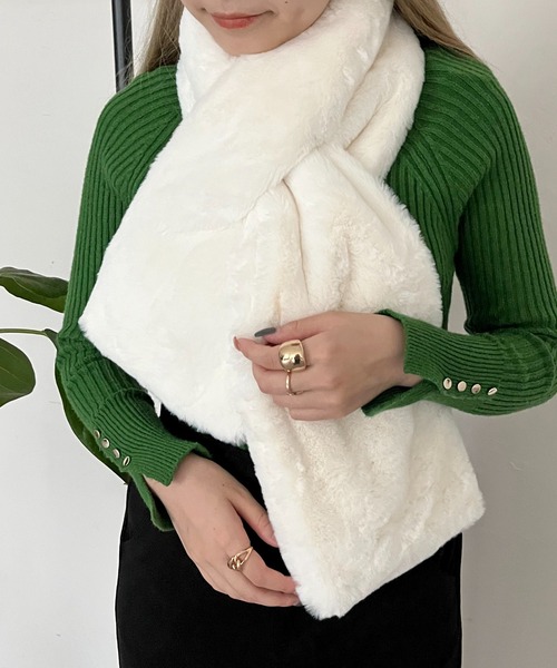 prose verse（プロズヴェール）の「エコファーティペット（マフラー・レディース・チャコールグレー/モカ/キャメル/グレイッシュベージュ/アイボリー・ﾌﾘ-）」の7枚目の写真