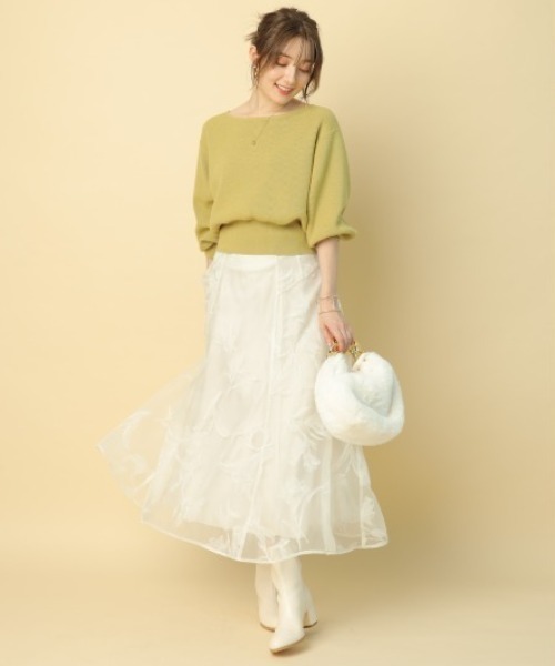 Apuweiser-riche（アプワイザーリッシェ）の「リリーフロッキーフレアスカート（スカート・レディース・オフホワイト/ブラック・1/2/0）」の4枚目の写真