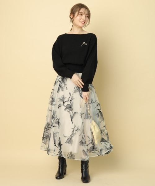 Apuweiser-riche（アプワイザーリッシェ）の「リリーフロッキーフレアスカート（スカート・レディース・オフホワイト/ブラック・1/2/0）」の9枚目の写真