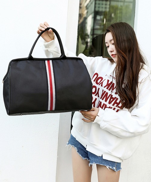 LUGG NAGG(ラグナグ)の「がま口 ストライプテープ付き ボストンバッグ 旅行バッグ トラベルボストン ショルダーストラップ無しバージョン(ボストンバッグ・レディース・ピンク系その他3/ピンク系その他/ブラック系その他3/ピンク系その他2/ドット/マルチ/ブラック系その他5/その他/レッド系その他/チェック/ブラック系その他2/ブラック系その他4/ブラック/ブラック系その他・MEDIUM/LARGE)」の6枚目の写真