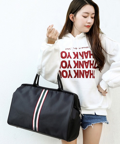 LUGG NAGG(ラグナグ)の「がま口 ストライプテープ付き ボストンバッグ 旅行バッグ トラベルボストン ショルダーストラップ無しバージョン(ボストンバッグ・レディース・ピンク系その他3/ピンク系その他/ブラック系その他3/ピンク系その他2/ドット/マルチ/ブラック系その他5/その他/レッド系その他/チェック/ブラック系その他2/ブラック系その他4/ブラック/ブラック系その他・MEDIUM/LARGE)」の7枚目の写真
