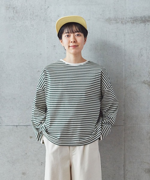 PAR ICI（パーリッシィ）の「ボーダー配色バインダー BIGカットソー（Tシャツ/カットソー・レディース・ネイビー/グリーン系その他/ブルー/グリーン/アイボリー/パープル/ダークグリーン/オレンジ系その他/ブラウン/ワインレッド/チャコールグレー/レッド・FREE）」の5枚目の写真