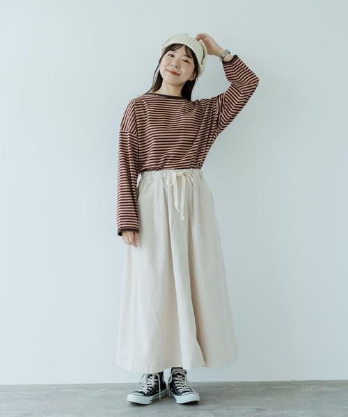 PAR ICI（パーリッシィ）の「ボーダー配色バインダー BIGカットソー（Tシャツ/カットソー・レディース・ネイビー/グリーン系その他/ブルー/グリーン/アイボリー/パープル/ダークグリーン/オレンジ系その他/ブラウン/ワインレッド/チャコールグレー/レッド・FREE）」の20枚目の写真