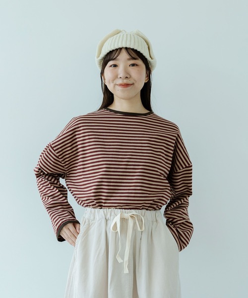 PAR ICI（パーリッシィ）の「ボーダー配色バインダー BIGカットソー（Tシャツ/カットソー・レディース・ネイビー/グリーン系その他/ブルー/グリーン/アイボリー/パープル/ダークグリーン/オレンジ系その他/ブラウン/ワインレッド/チャコールグレー/レッド・FREE）」の15枚目の写真