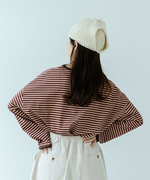 PAR ICI（パーリッシィ）の「ボーダー配色バインダー BIGカットソー（Tシャツ/カットソー・レディース・ネイビー/グリーン系その他/ブルー/グリーン/アイボリー/パープル/ダークグリーン/オレンジ系その他/ブラウン/ワインレッド/チャコールグレー/レッド・FREE）」の19枚目の写真