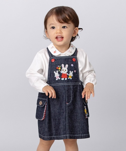 未使用　ミキハウス　デニム　ジャンバースカート　ジャンパースカート　現行品　80 MIKI HOUSE ジャンパースカート ミキハウスベアデニムジャンパー
