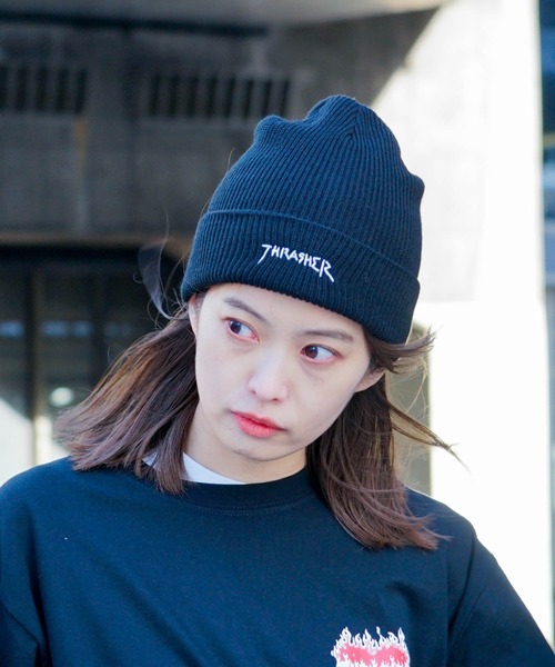 THRASHER（スラッシャー）の「GONZ LOGO ACRYLIC BEANIE/スラッシャーマークゴンザレスニットキャップ・ビーニー（ニットキャップ/ビーニー・メンズ・ブラック/ダークオレンジ/ダークグリーン/ピンク/ネイビー・FREE）」の7枚目の写真