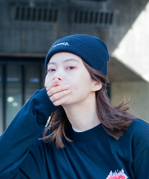 THRASHER（スラッシャー）の「GONZ LOGO ACRYLIC BEANIE/スラッシャーマークゴンザレスニットキャップ・ビーニー（ニットキャップ/ビーニー・メンズ・ブラック/ダークオレンジ/ダークグリーン/ピンク/ネイビー・FREE）」の8枚目の写真