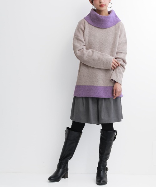 osharewalker（オシャレウォーカー）の「【廃盤】『配色モヘヤタッチオフタートルニット』（ニット/セーター・レディース・グレー/ベージュ/グリーン・FREE）」の4枚目の写真