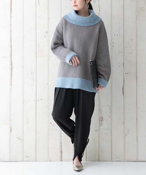 osharewalker（オシャレウォーカー）の「【廃盤】『配色モヘヤタッチオフタートルニット』（ニット/セーター・レディース・グレー/ベージュ/グリーン・FREE）」の5枚目の写真