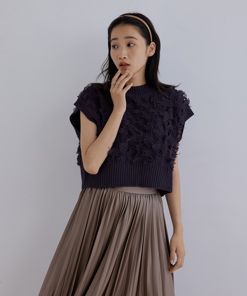Jayro(ジャイロ)の「短丈ベスト(ニット/セーター・レディース・ミント/キナリ/ラベンダー・M)」の3枚目の写真