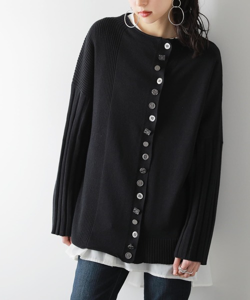 kOhAKU(コハク)の「『マルチボタンニットカーディガン』(カーディガン/ボレロ・レディース・グレイッシュブルー/ブラック・FREE)」の3枚目の写真