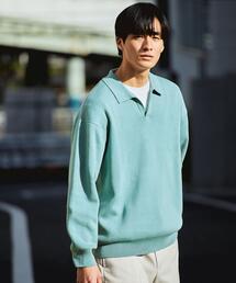 green label relaxing | クリアコットン スウェットライク スキッパー ポロ ニット -ウォッシャブル-(ニット/セーター)