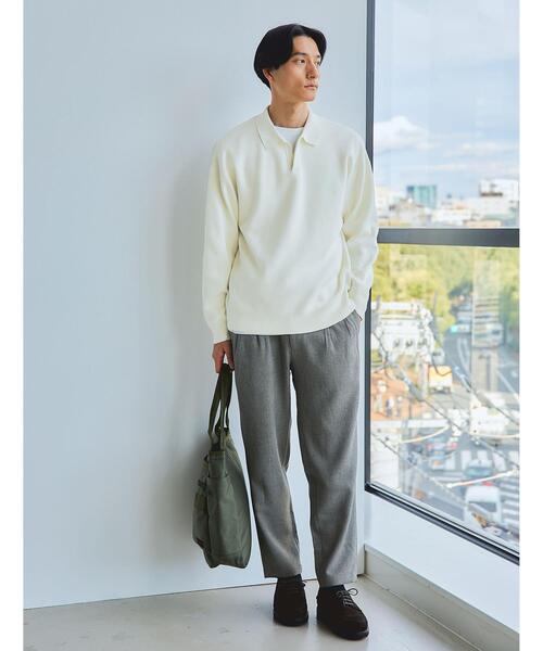 green label relaxing（グリーンレーベルリラクシング）の「クリアコットン スウェットライク スキッパー ポロ ニット -ウォッシャブル-（ニット/セーター・メンズ・オフホワイト/ライム/ネイビー・S/M/L/XL）」の6枚目の写真