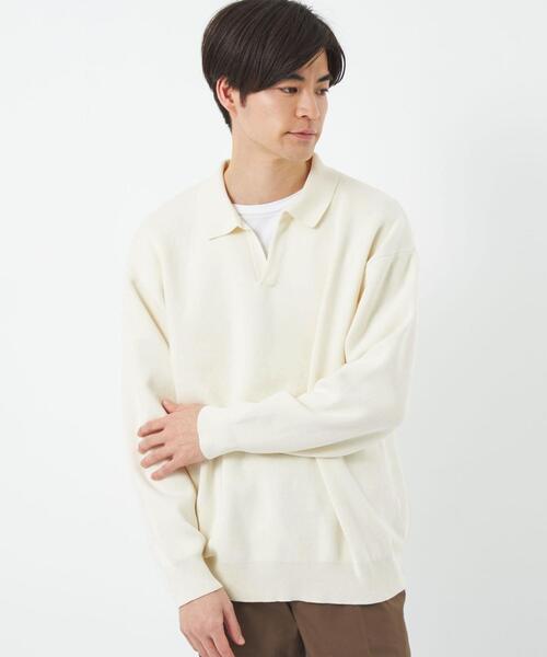 green label relaxing（グリーンレーベルリラクシング）の「クリアコットン スウェットライク スキッパー ポロ ニット -ウォッシャブル-（ニット/セーター・メンズ・オフホワイト/ライム/ネイビー・S/M/L/XL）」の10枚目の写真