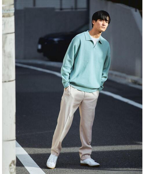 green label relaxing（グリーンレーベルリラクシング）の「クリアコットン スウェットライク スキッパー ポロ ニット -ウォッシャブル-（ニット/セーター・メンズ・オフホワイト/ライム/ネイビー・S/M/L/XL）」の12枚目の写真
