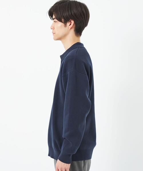 green label relaxing（グリーンレーベルリラクシング）の「クリアコットン スウェットライク スキッパー ポロ ニット -ウォッシャブル-（ニット/セーター・メンズ・オフホワイト/ライム/ネイビー・S/M/L/XL）」の9枚目の写真