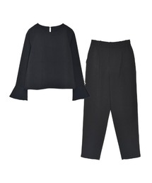 Re:EDIT | [2023S/S PRE ORDER][低身長/高身長サイズ有][2点セット][手洗いできる]パールデザインブラウス＆テーパードパンツセットアップ(スーツセット)