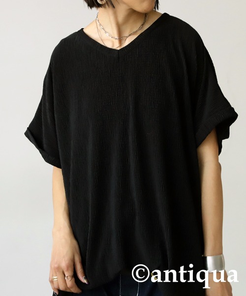 antiqua(アンティカ)の「楊柳生地チュニック(Tシャツ/カットソー・レディース・アイボリー/ブルー/ブラック・FREE)」の16枚目の写真