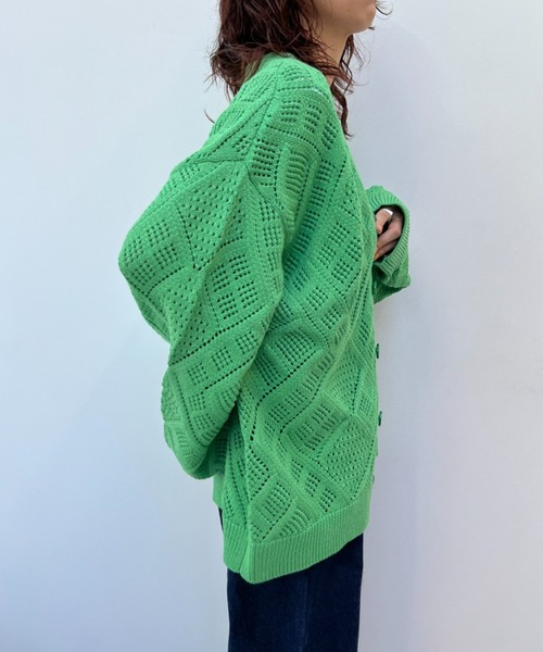 y/m by れぽすけ（イムバイレポスケ）の「クロシェ編みカーデ（カーディガン/ボレロ・メンズ・グレイッシュベージュ/グリーン・LARGE/MEDIUM）」の22枚目の写真