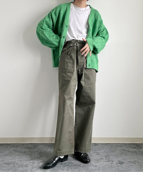 y/m by れぽすけ（イムバイレポスケ）の「クロシェ編みカーデ（カーディガン/ボレロ・メンズ・グレイッシュベージュ/グリーン・LARGE/MEDIUM）」の8枚目の写真