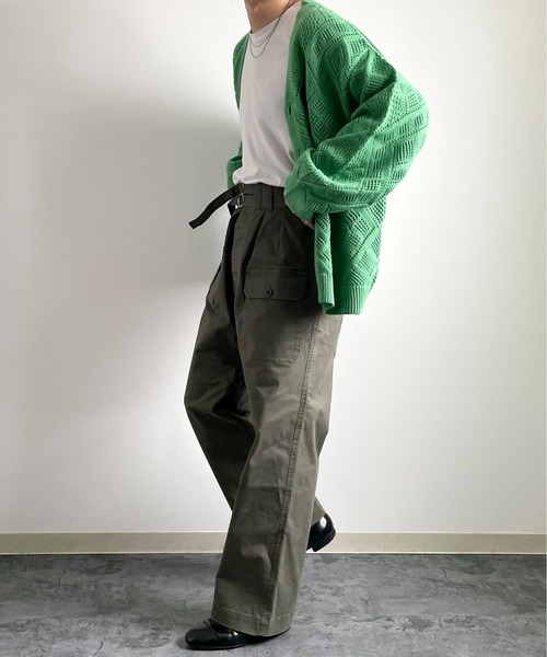 y/m by れぽすけ（イムバイレポスケ）の「クロシェ編みカーデ（カーディガン/ボレロ・メンズ・グレイッシュベージュ/グリーン・LARGE/MEDIUM）」の9枚目の写真