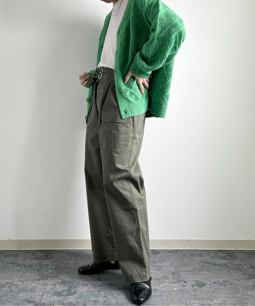 y/m by れぽすけ（イムバイレポスケ）の「クロシェ編みカーデ（カーディガン/ボレロ・メンズ・グレイッシュベージュ/グリーン・LARGE/MEDIUM）」の11枚目の写真