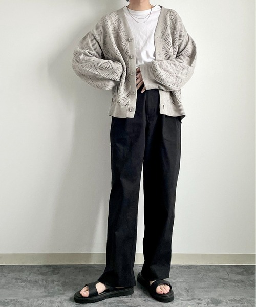 y/m by れぽすけ（イムバイレポスケ）の「クロシェ編みカーデ（カーディガン/ボレロ・メンズ・グレイッシュベージュ/グリーン・LARGE/MEDIUM）」の13枚目の写真