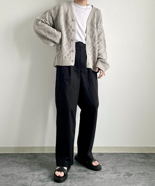 y/m by れぽすけ（イムバイレポスケ）の「クロシェ編みカーデ（カーディガン/ボレロ・メンズ・グレイッシュベージュ/グリーン・LARGE/MEDIUM）」の14枚目の写真