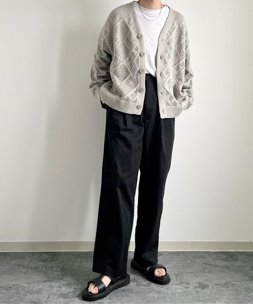 y/m by れぽすけ（イムバイレポスケ）の「クロシェ編みカーデ（カーディガン/ボレロ・メンズ・グレイッシュベージュ/グリーン・LARGE/MEDIUM）」の15枚目の写真