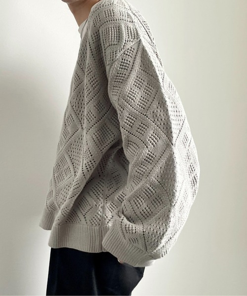y/m by れぽすけ（イムバイレポスケ）の「クロシェ編みカーデ（カーディガン/ボレロ・メンズ・グレイッシュベージュ/グリーン・LARGE/MEDIUM）」の17枚目の写真