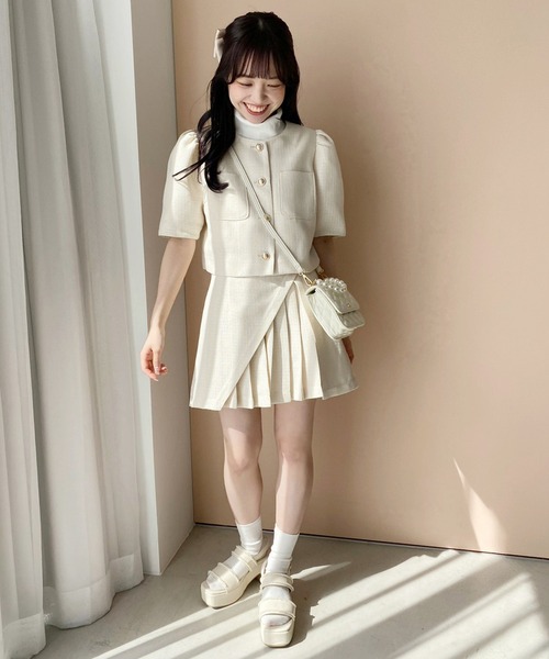 one after another NICE CLAUP(ワンアフターアナザーナイスクラップ)の「【セットアップジャケットあり】プリーツミニスカパン(その他パンツ・レディース・アイボリー/ブラック/ホワイト系その他/ピンク・FREE)」の5枚目の写真