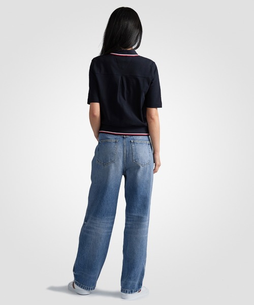 TOMMY HILFIGER（トミーヒルフィガー）の「グローバルストライプポロシャツ（ポロシャツ・レディース・ホワイト/ネイビー・X-SMALL/LARGE/SMALL/MEDIUM）」の4枚目の写真