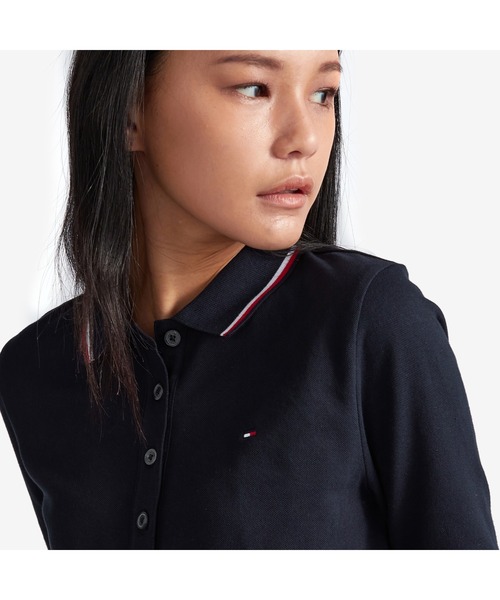 TOMMY HILFIGER（トミーヒルフィガー）の「グローバルストライプポロシャツ（ポロシャツ・レディース・ホワイト/ネイビー・X-SMALL/LARGE/SMALL/MEDIUM）」の7枚目の写真