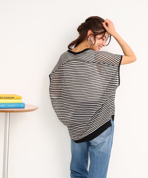 Cutie Blonde（キューティーブロンド）の「◆【2点セット/抜け感が涼し気】抜き衿デザイン メッシュニット（その他トップス・レディース・イエロー/ホワイト系/ブラック系2・00）」の6枚目の写真