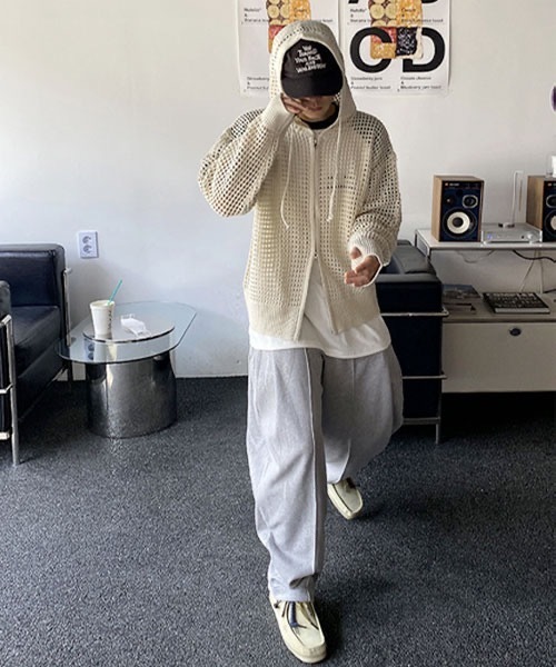 HOLY IN CODE（ホーリーインコード）の「HOLY IN CODE No.9423 net hood KNIT ZIP-UP（パーカー・メンズ・クリーム・FREE）」の2枚目の写真