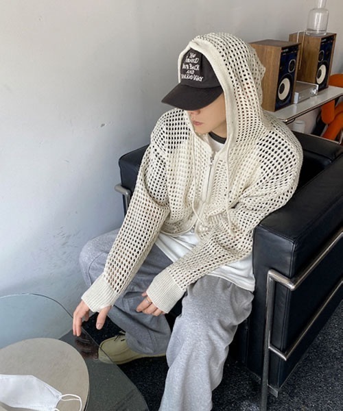 HOLY IN CODE（ホーリーインコード）の「HOLY IN CODE No.9423 net hood KNIT ZIP-UP（パーカー・メンズ・クリーム・FREE）」の14枚目の写真