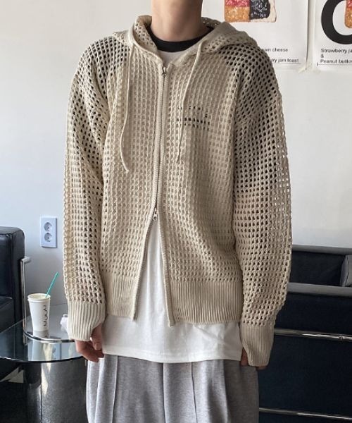 HOLY IN CODE（ホーリーインコード）の「HOLY IN CODE No.9423 net hood KNIT ZIP-UP（パーカー・メンズ・クリーム・FREE）」の18枚目の写真