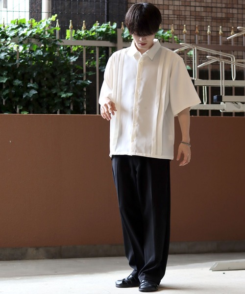 SITRY(シトリー)の「Made in Japan wide silhouette pin tuck shirt/日本製 ワイドシルエット ピンタック シャツ(シャツ/ブラウス・メンズ・ブラック/ホワイト・L/M)」の20枚目の写真