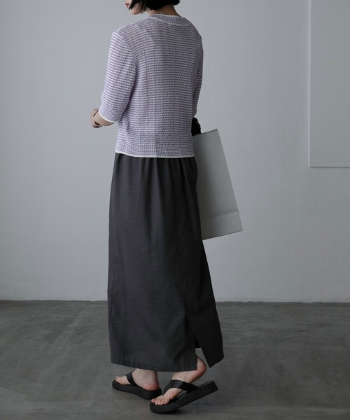 Anss.me（アンスミー）の「【Anss.me】サマーニット金ボタンコンパクトカーディガン（カーディガン/ボレロ・レディース・ピンク/グリーン/イエロー/パープル・FREE）」の7枚目の写真