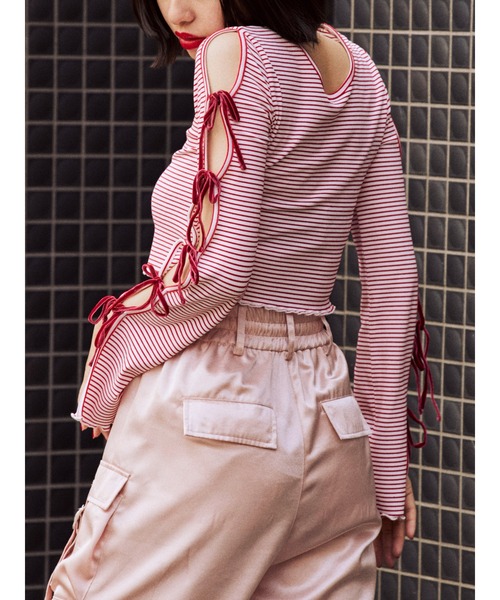 jouetie（ジュエティ）の「テレコリブリボントップス（Tシャツ/カットソー・レディース・ブラック/オフホワイト/ピンク/ブルー・MEDIUM）」の4枚目の写真