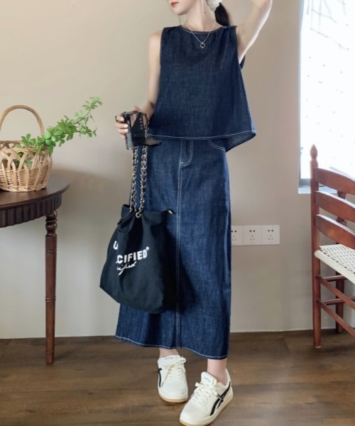 セール】セットアップ デニムベスト＆ロングスカート 2点セット